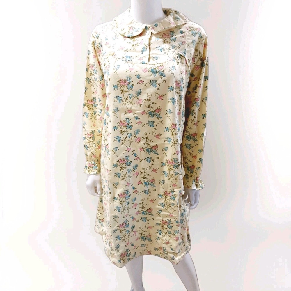 Vintage Sears Flannel Granny Nightgown Sz 36 Medium Yellow Multicolor Floral NEW